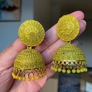 Yellow Meenakari Jhumka Earrings
